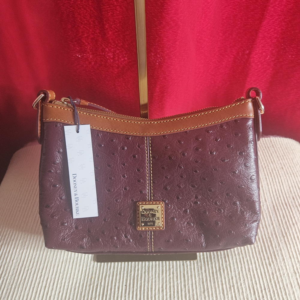 NWT Dooney & Bourke Women's Ostrich Crossbody Pouch Burgandy BOSTR1666BGTN